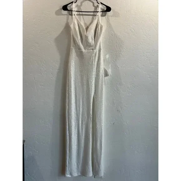 B. Smart White Sequin Gown with Slit & Adjustable Straps — Size 3/4, NWOT - Picture 4 of 16